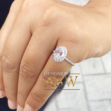 Load image into Gallery viewer, 14k Solid White Gold Oval and Round Cut Simulated Diamond Engagement Ring Halo Art Deco Bridal Set Half Eternity Wedding Anniversary 2.50ct

