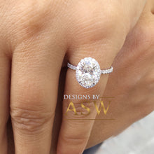 Load image into Gallery viewer, 14k Solid White Gold Oval and Round Cut Simulated Diamond Engagement Ring Halo Art Deco Bridal Set Half Eternity Wedding Anniversary 2.50ct
