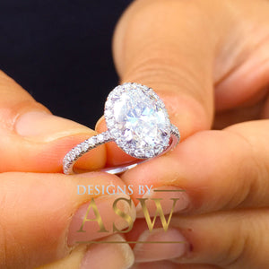 Huge 14K White Gold Oval Cut Moissanite And Round Cut Natural Diamonds Engagement Ring, Halo, Bridal, Wedding, Anniversary, Propose 2.50ctw