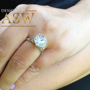 HUGE 14K Solid White Gold Round Cut Moissanite Engagement Ring Deco, Bridal, Wedding, Anniversary, Four prong set, Solitaire Propose 5.00ctw