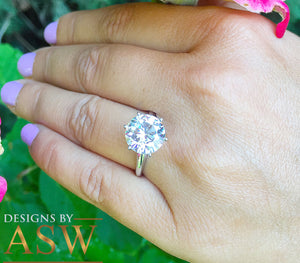 HUGE 14K Solid White Gold Round Cut Moissanite Engagement Ring Deco, Bridal, Wedding, Anniversary, Four prong set, Solitaire Propose 5.00ctw