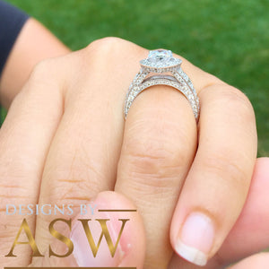 Huge 14k Solid White Gold Pear Cut Moissanite and Natural Diamond Engagement Ring Halo, Bridal, Wedding Bridal Propose 4.20ctw