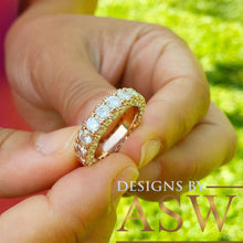 Load image into Gallery viewer, 4.00 Carat round cut simulated diamonds band art deco modern three sided eternity style bridal wedding anniversary 14k solid rose gold
