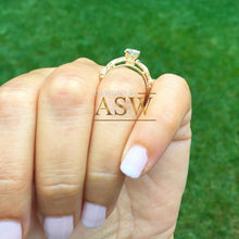 Load image into Gallery viewer, 14k Solid Yellow Gold Round Cut Simulated Diamond Engagement Ring Bridal, Wedding, Anniversary, Prong Set Cathedral Promise 1.16ctw by ASW
