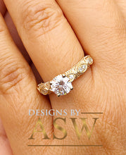 Load image into Gallery viewer, 14k Solid Yellow Gold Round Cut Simulated Diamond Engagement Ring Bridal, Wedding, Anniversary, Prong Set Cathedral Promise 1.16ctw by ASW
