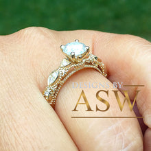 Load image into Gallery viewer, 14k Solid Yellow Gold Round Cut Simulated Diamond Engagement Ring Bridal, Wedding, Anniversary, Prong Set Cathedral Promise 1.16ctw by ASW
