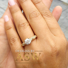 Load image into Gallery viewer, 14k Solid Yellow Gold Round Cut Simulated Diamond Engagement Ring Bridal, Wedding, Anniversary, Prong Set Cathedral Promise 1.16ctw by ASW

