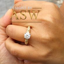 Load image into Gallery viewer, 14k Solid Yellow Gold Round Cut Simulated Diamond Engagement Ring Bridal, Wedding, Anniversary, Prong Set Cathedral Promise 1.16ctw by ASW
