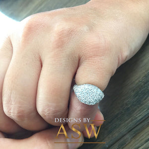 14K Solid White Gold Round Cut Natural Diamond Ring Eternity Style Pinky Micro Pave, Anniversary, Wedding, Promise approx 2.00ctw