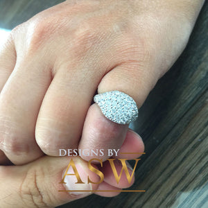 14K Solid White Gold Round Cut Natural Diamond Ring Eternity Style Pinky Micro Pave, Anniversary, Wedding, Promise approx 2.00ctw