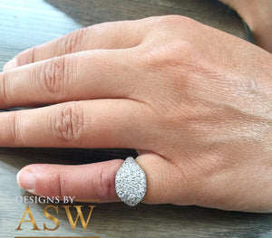 14K Solid White Gold Round Cut Natural Diamond Ring Eternity Style Pinky Micro Pave, Anniversary, Wedding, Promise approx 2.00ctw