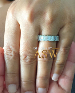 Large 5.0x3.0mm 14K Solid White Gold Emerald Cut Moissanite Eternity Band Deco, Bridal, Wedding, Anniversary, Prong Set, Gift, ring 5.00ct