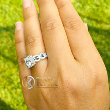 Load image into Gallery viewer, 2.00 Carat Round Simulated Diamonds And Sapphires Engagement Ring Antique Deco Design Bridal Halo Wedding 14k Solid White gold
