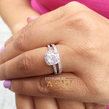 Load image into Gallery viewer, 14K Solid White Gold Cushion And Round Cut Simulated Diamond Engagement Ring And Band Bridal Set Wedding Set Halo Propose 1.75ct by ASW
