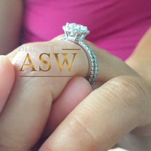 Load image into Gallery viewer, 14K Solid White Gold Cushion And Round Cut Simulated Diamond Engagement Ring And Band Bridal Set Wedding Set Halo Propose 1.75ct by ASW
