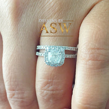 Load image into Gallery viewer, 14K Solid White Gold Cushion And Round Cut Simulated Diamond Engagement Ring And Band Bridal Set Wedding Set Halo Propose 1.75ct by ASW
