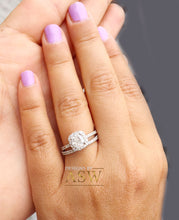Load image into Gallery viewer, 14K White Gold Cushion Cut Forever One Moissanite and Round Cut Natural Diamond Engagement Ring And Band Bridal Wedding Set Halo 1.75ctw
