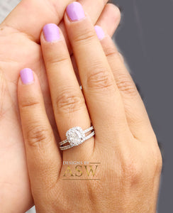 14K White Gold Cushion Cut Forever One Moissanite and Round Cut Natural Diamond Engagement Ring And Band Bridal Wedding Set Halo 1.75ctw