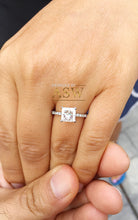 Load image into Gallery viewer, 14k white gold princess cut forever one moissanite and natural round diamond engagement ring art deco style halo wedding anniversary 2.00ct
