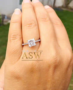 14k white gold princess cut forever one moissanite and natural round diamond engagement ring art deco style halo wedding anniversary 2.00ct