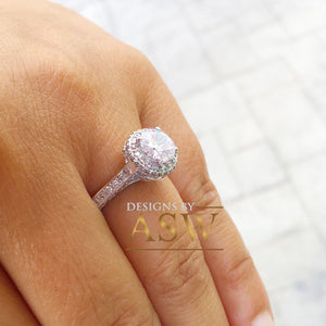 14k White Gold Round Cut Forever One Moissanite and Natural Diamonds Engagement Ring Antique Deco Style Bridal Wedding 2.10ctw