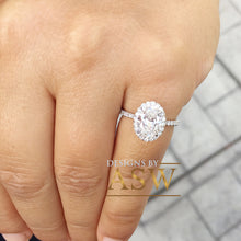 Load image into Gallery viewer, 14k Solid White Gold Oval and Round Cut Simulated Diamond Engagement Ring Halo Art Deco Bridal Set Half Eternity Wedding Anniversary 2.50ct
