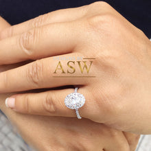 Load image into Gallery viewer, Huge 14K White Gold Oval Cut Moissanite And Round Cut Natural Diamonds Engagement Ring, Halo, Bridal, Wedding, Anniversary, Propose 2.50ctw
