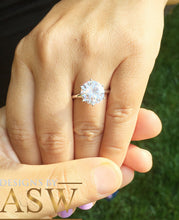 Load image into Gallery viewer, HUGE 14K Solid White Gold Round Cut Moissanite Engagement Ring Deco, Bridal, Wedding, Anniversary, Four prong set, Solitaire Propose 5.00ctw
