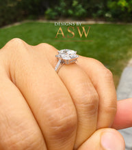 Load image into Gallery viewer, 14k solid white gold emerald cut moissanite and natural round and baguettes cut diamond engagement ring deco halo bridal wedding 2.70ctw
