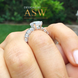 Large Eternity 14K White Gold Oval Cut Moissanite And Round Cut Engagement Ring And Band Halo, Bridal, Wedding, Anniversary, Propose 7.50ctw