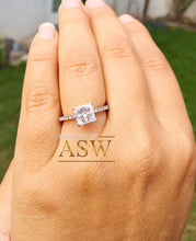 Load image into Gallery viewer, 14k solid white gold princess and round cut simulated diamond engagement ring art deco style bridal wedding anniversary prong set 2.00ct
