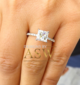 14k white gold princess cut forever one moissanite and natural round diamond engagement ring art deco style halo wedding anniversary 2.00ct
