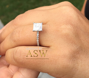 14k white gold princess cut forever one moissanite and natural round diamond engagement ring art deco style halo wedding anniversary 2.00ct