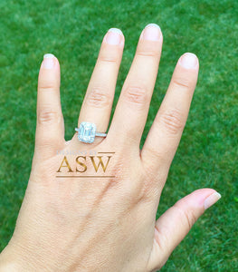 14k solid white gold emerald cut forever one moissanite and natural diamond engagement ring deco halo bridal wedding 2.70ctw