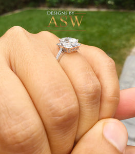 14k solid white gold emerald cut forever one moissanite and natural diamond engagement ring deco halo bridal wedding 2.70ctw