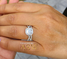 Load image into Gallery viewer, 14k Solid White Gold Cushion Cut Simulated Diamond Engagement Ring And Band Bridal Set Wedding Set Halo Twisted Shank 2.50ct
