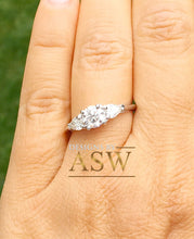 Load image into Gallery viewer, 14k white gold round and pear cut diamond engagement ring deco three stone wedding anniversary bridal natural diamonds Bridal 1.20ctw
