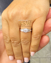 Load image into Gallery viewer, 14k white gold round and pear cut diamond engagement ring deco three stone wedding anniversary bridal natural diamonds Bridal 1.20ctw
