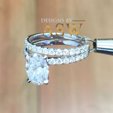 Load image into Gallery viewer, 14K Solid White Gold Oval Cut Moissanite And Natural Round Cut Engagement Ring And Band Halo, Bridal, Wedding, Anniversary, Propose 2.30ctw
