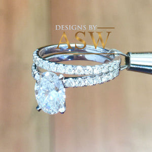 14K Solid White Gold Oval Cut Moissanite And Natural Round Cut Engagement Ring And Band Halo, Bridal, Wedding, Anniversary, Propose 2.30ctw