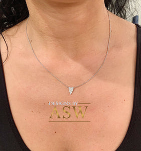 14k white gold Heart Shape round cut  natural diamonds necklace pendent and adjustable chain bridal wedding anniversary gift 0.15ctw