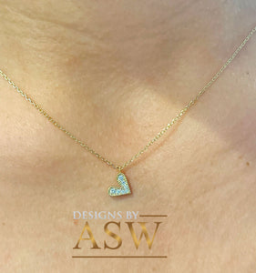 14k white gold Heart Shape round cut  natural diamonds necklace pendent and adjustable chain bridal wedding anniversary gift 0.07ctw
