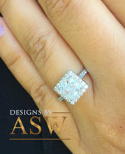 Load image into Gallery viewer, 14k solid white gold princess and round cut simulated diamond engagement ring art deco style bridal wedding anniversary halo 2.00ct
