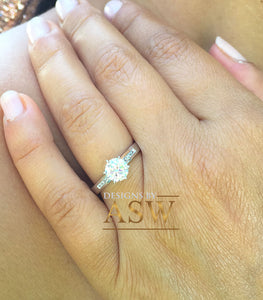 14k White Gold Round Cut Forever One Moissanite and Round Cut Natural Diamond Engagement Ring Bridal Wedding Propose, Half Eternity 1.15ctw