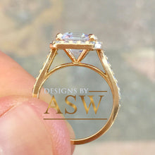 Load image into Gallery viewer, 14k Rose Gold Asscher Cut Forever One Moissanite and Round Cut Diamond Engagement Ring Halo Deco Bridal, Wedding 2.70ct
