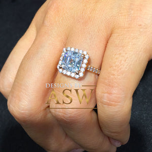 14k Rose Gold Asscher Cut Forever One Moissanite and Round Cut Diamond Engagement Ring Halo Deco Bridal, Wedding 2.70ct