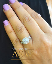 Load image into Gallery viewer, 14k Solid White Gold Cushion Cut Simulated Diamond Engagement Ring And Band Bridal Set Wedding Set Halo Twisted Shank 2.50ct
