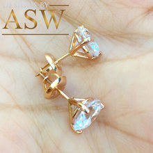Load image into Gallery viewer, Martini Glass Three Prongs Style 14k Solid Rose Gold Simulated Diamonds, Prong Set, Wedding Engagement Stud Earrings Bridal Gift 1.00ctw
