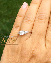 Load image into Gallery viewer, 14k white gold round and pear cut diamond engagement ring deco three stone wedding anniversary bridal natural diamonds Bridal 1.20ctw
