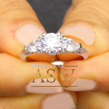Load image into Gallery viewer, 14k white gold round and pear cut diamond engagement ring deco three stone wedding anniversary bridal natural diamonds Bridal 1.20ctw
